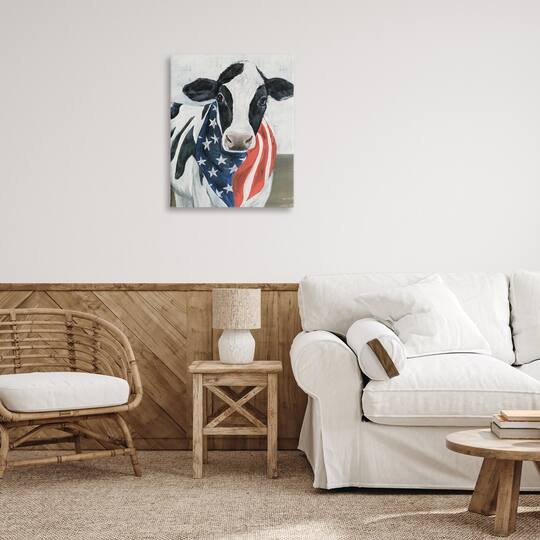 Stupell Industries Farm Cow American Flag Animal Canvas Wall Art